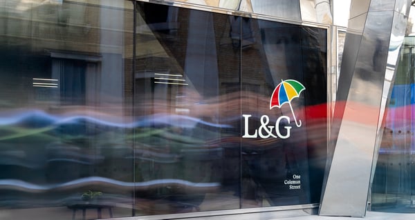 L&G logo swoosh front of the building