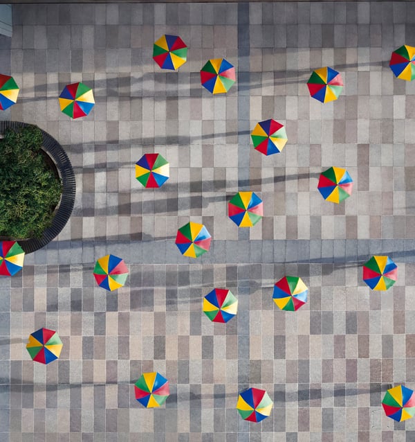 aerial view of umbrellas