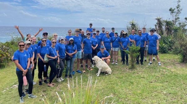 Group photo of people working to clear vegetation