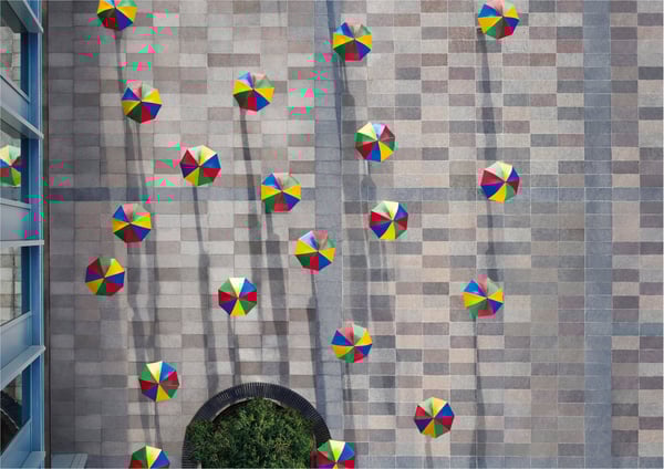 Aerial image of L&G umbrellas open
